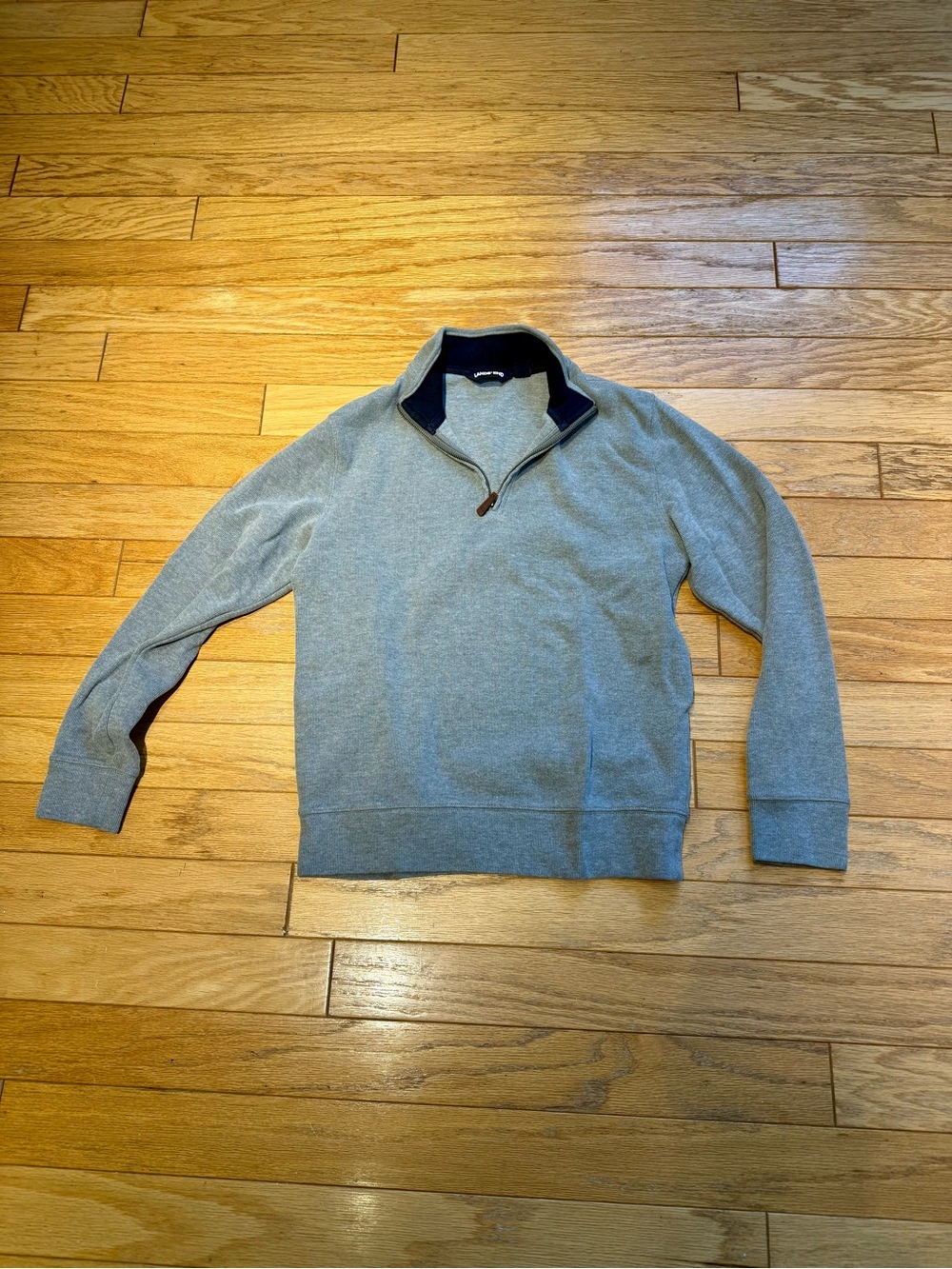 Lands' End Men's Gray Quarter-Zip Pullover with Navy Trim